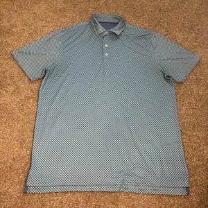 Johnnie O Golf Polo Shirt Mens Lg Blue AOP Geometric Honeycomb Stretch Preppy